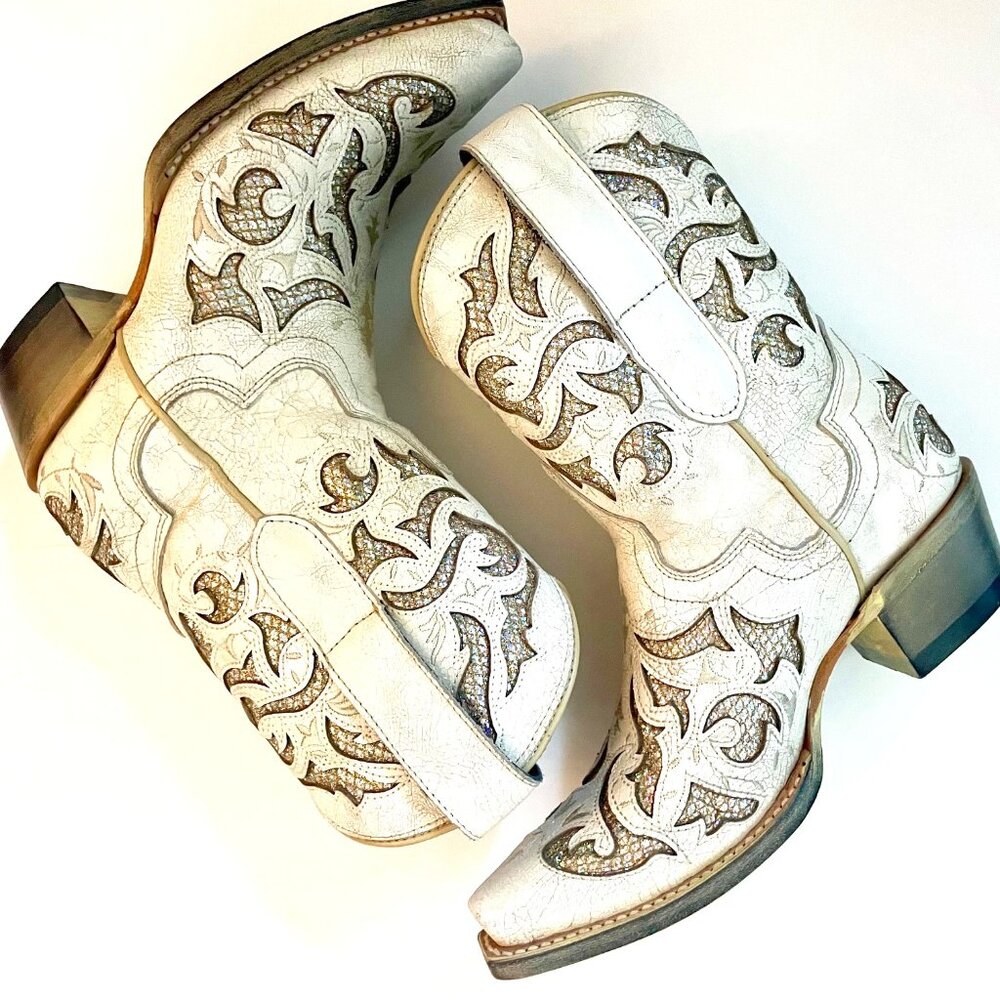 J.B. Dillion Women's Size 5B White Leather Cowboy Boots
